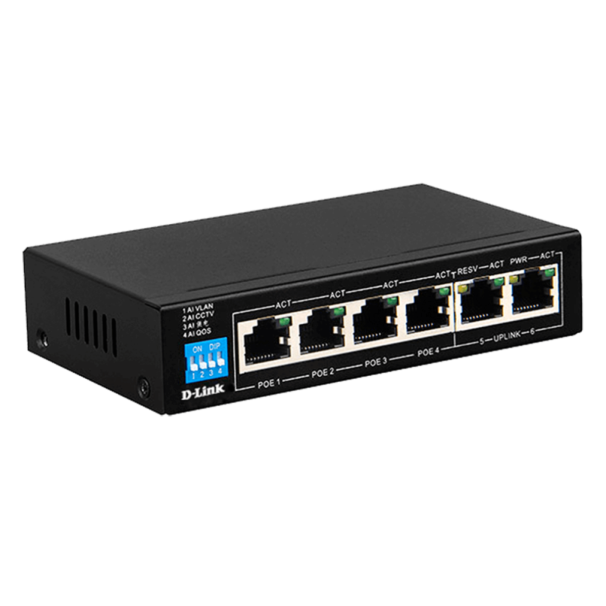DGS-F1006P-E-1200x1200 D-Link DGS-F1006P-E 6-Port Gigabit PoE Switch with Uplink Ports - Image 1