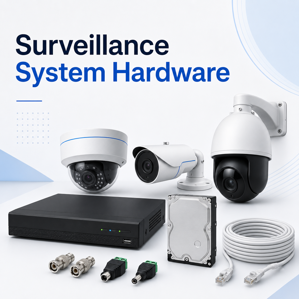 Access and attendance control hardware with facial recognition terminal, fingerprint device, RFID reader, keypad, magnetic lock, access card, and key fob