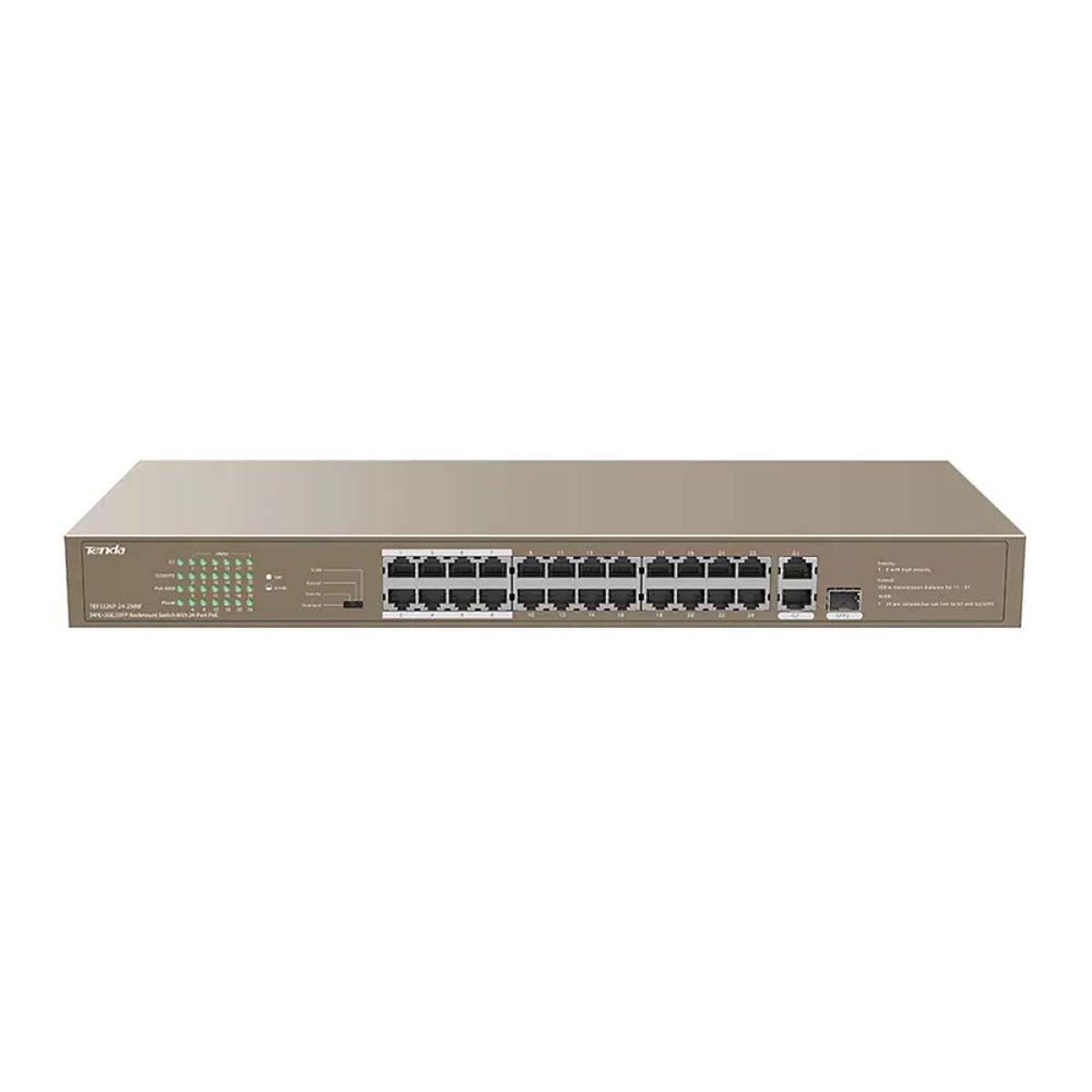 TEF1126P-24-250W-1200x1200-2 Tenda TEF1126P-24-250W PoE SFP Uplink PoE Network Switch - Image 1